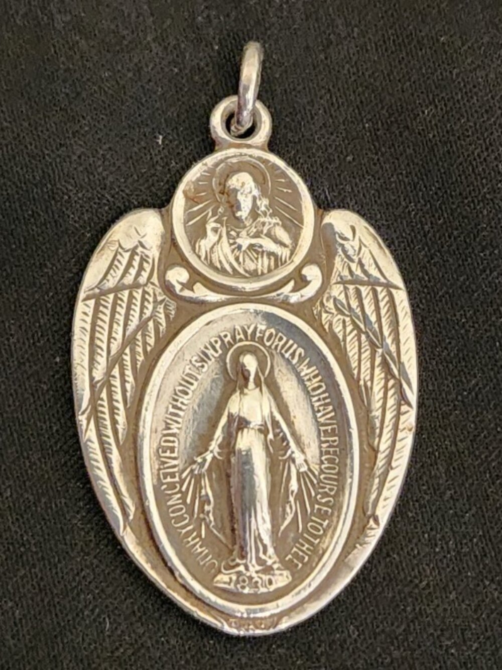 Vintage WWII Sterling Silver Miraculous Medal "Our Lady of Wings"